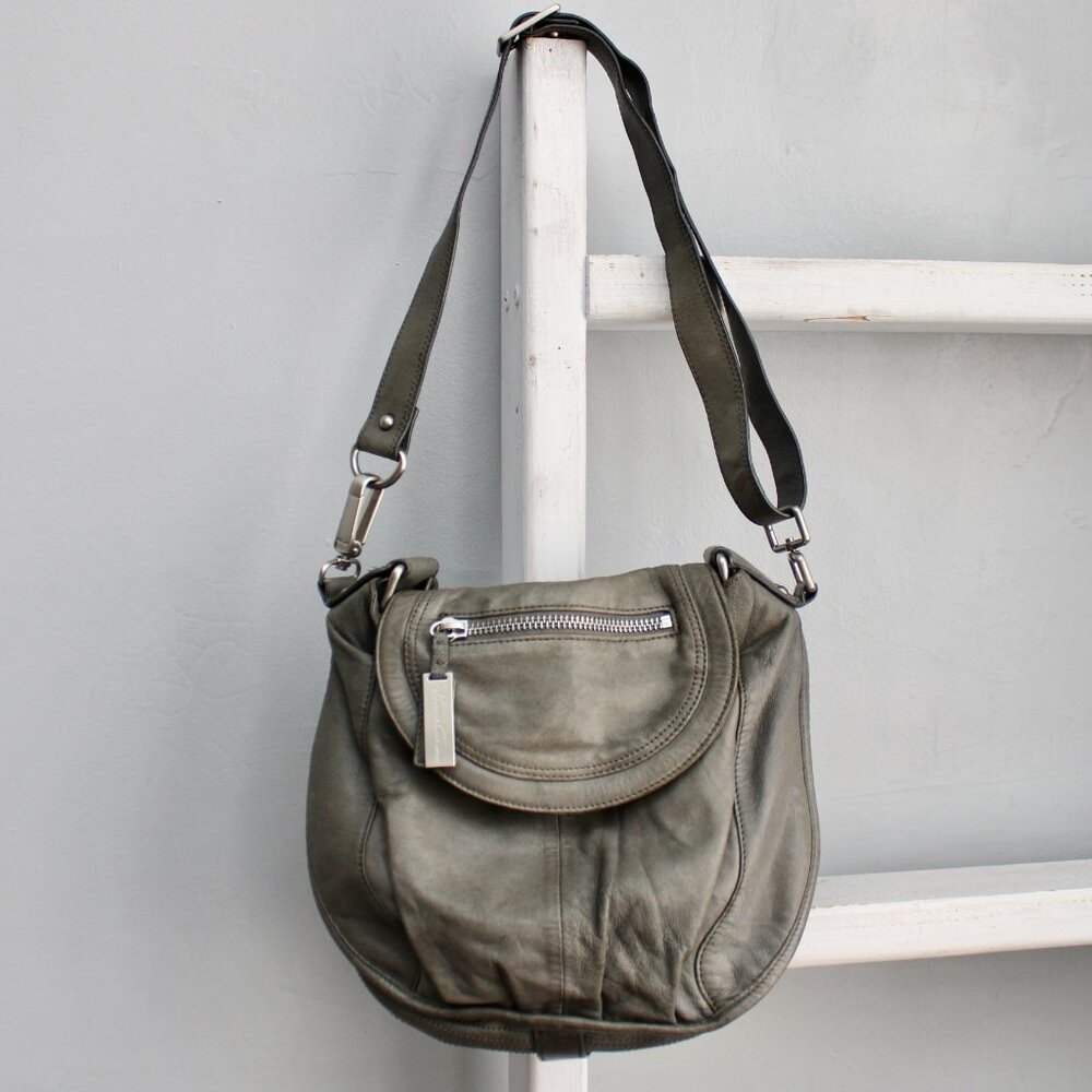 Kenneth Cole New York VTG  Y2K Gray Leather Satchel Shoulder Purse Crossbody Bag - Picture 4 of 13